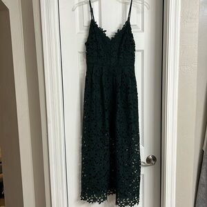 green emerald velvet dress Floral Lace Knit Midi Dress